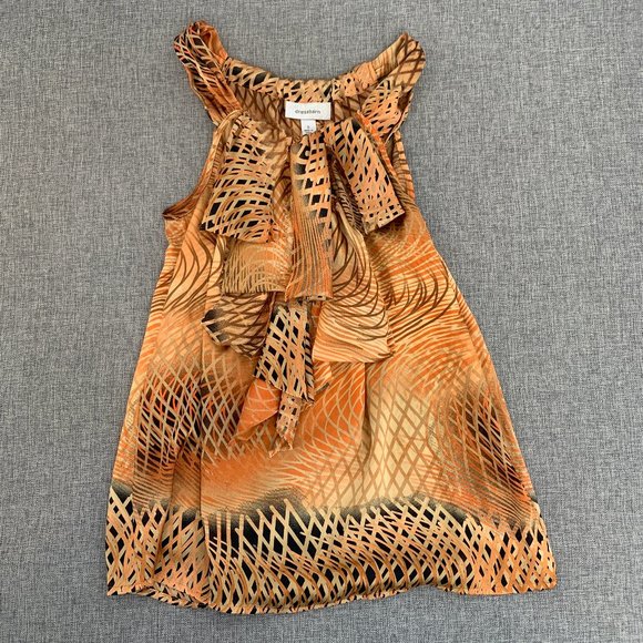 Dressbarn Unique Beautiful Sleeveless Top Abstract Art Small Orange tan Black - Picture 1 of 11